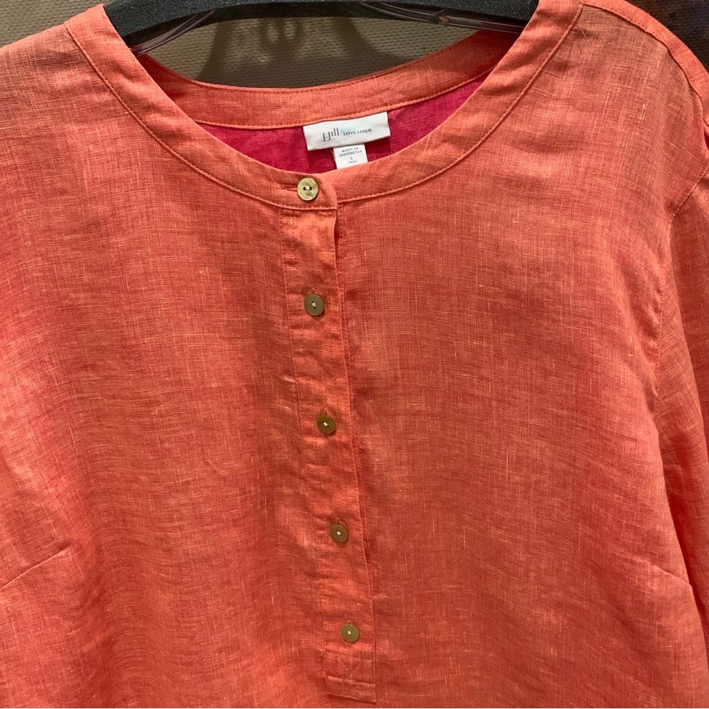 J Jill Love Linen Button-Front 100% Linen Top - Coral size large - Picture 3 of 4